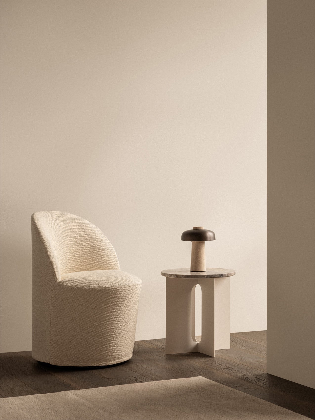 Portable Dimmer Table Lamp with Opal Diffuser – Geometric Design in Raw Stone and Bronze Aluminum, IP44 Rated for Indoor/Outdoor Use 3