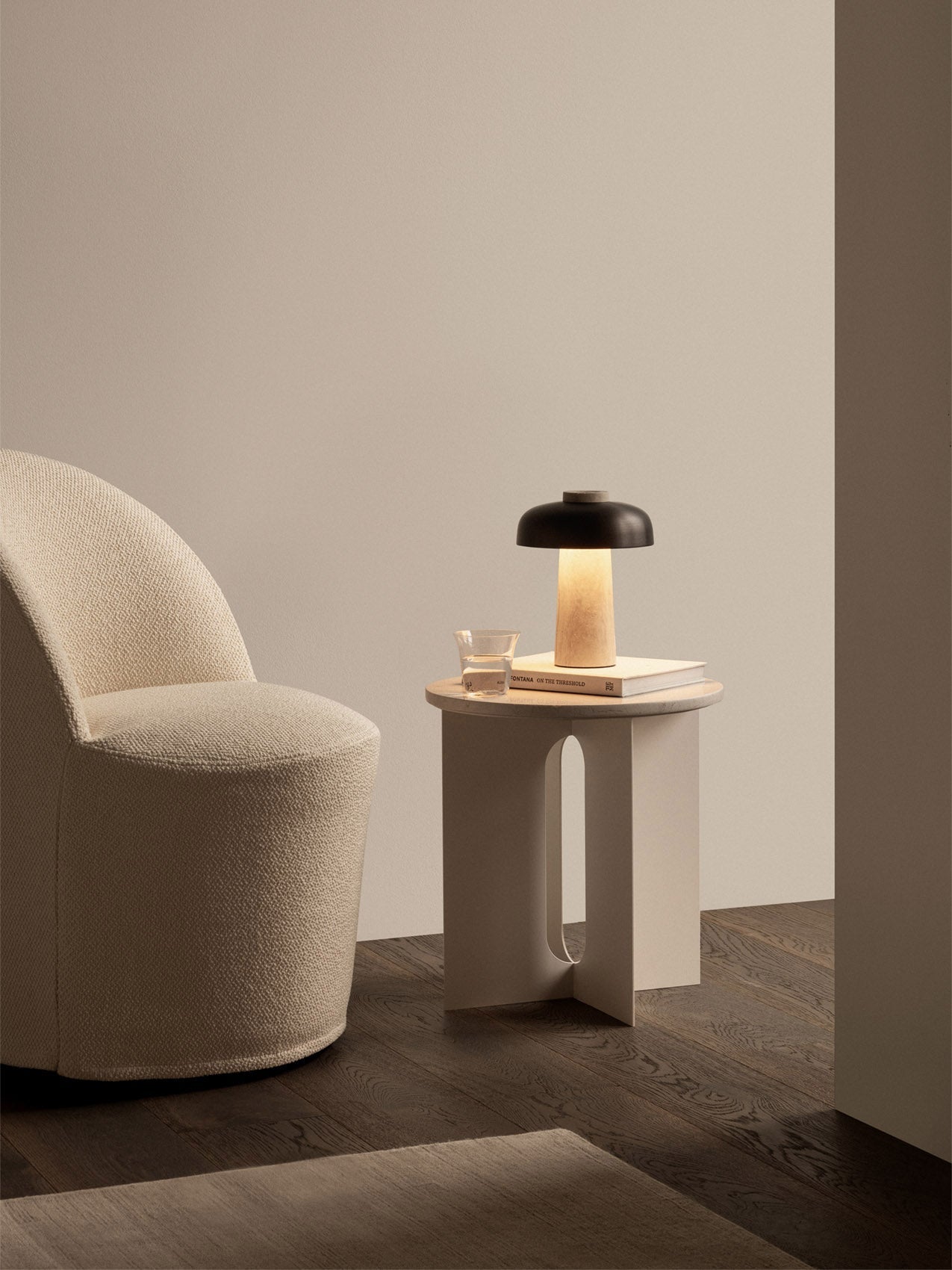 Portable Dimmer Table Lamp with Opal Diffuser – Geometric Design in Raw Stone and Bronze Aluminum, IP44 Rated for Indoor/Outdoor Use 5