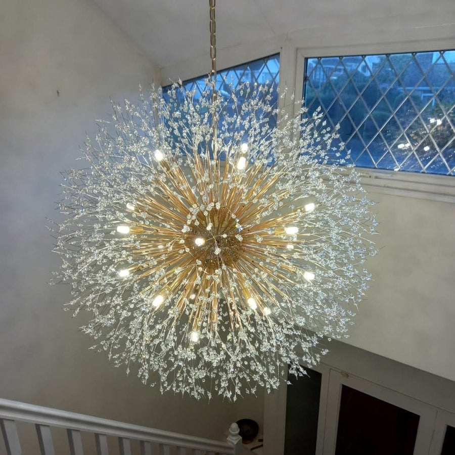 Oversized Sputnik Firework Chandelier – Brass Finish, Adjustable Chain, 20 G9 Bulbs, Modern Design for Living Room or Bedroom 9