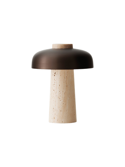 Portable Dimmer Table Lamp with Opal Diffuser – Geometric Design in Raw Stone and Bronze Aluminum, IP44 Rated for Indoor/Outdoor Use 6