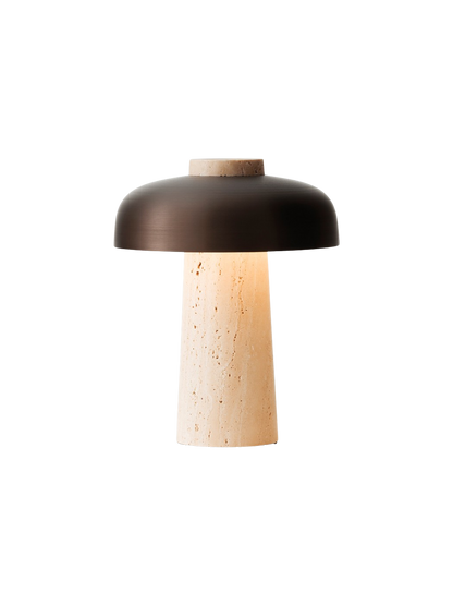 Portable Dimmer Table Lamp with Opal Diffuser – Geometric Design in Raw Stone and Bronze Aluminum, IP44 Rated for Indoor/Outdoor Use 7