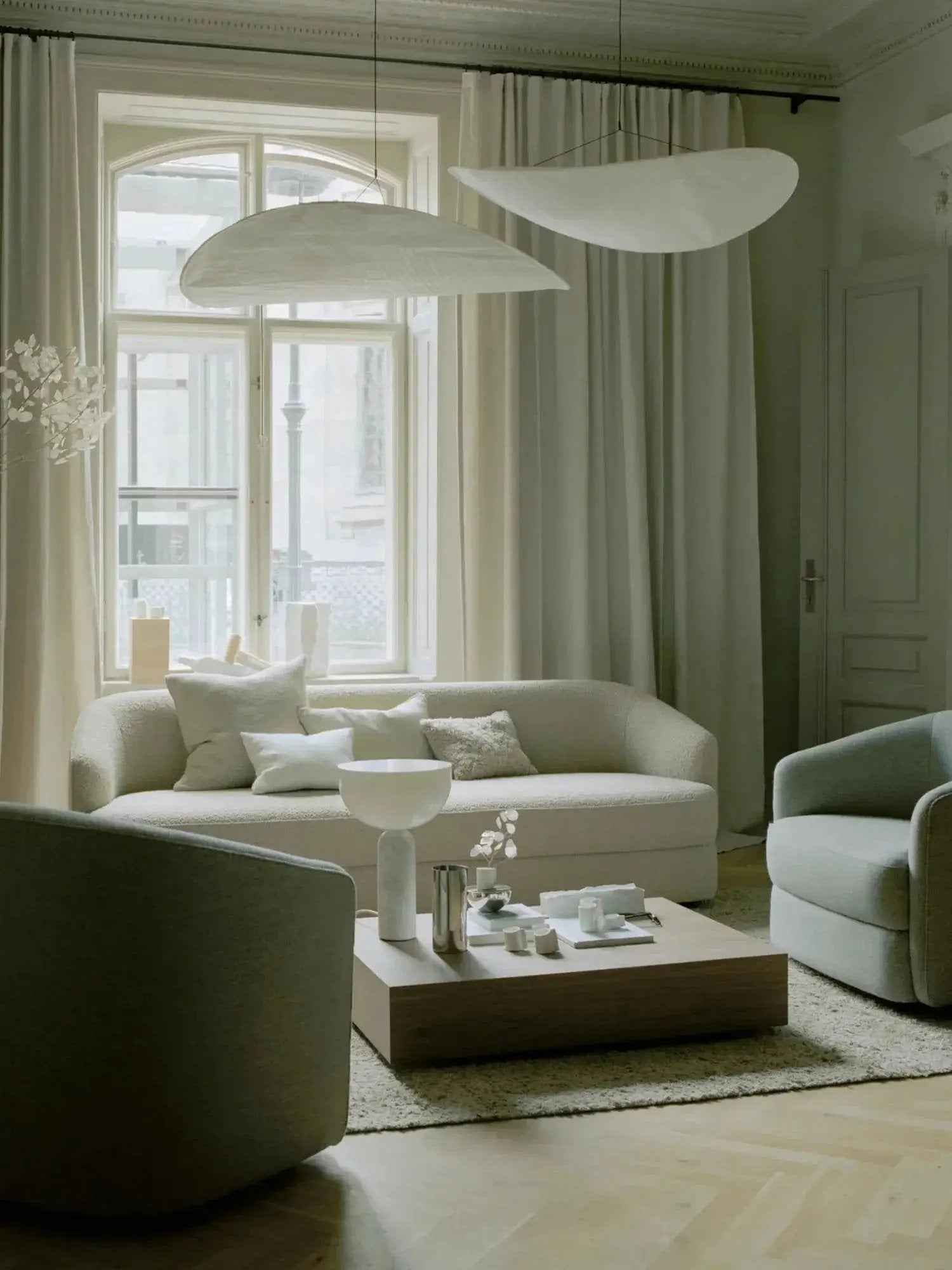 Spændt Pendellampe med Dæmpbar LED – Minimalistisk Design Ø 55, 70, 90, 120 cm, Genanvendelig Tyvek